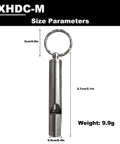 Two Pack Mini Stainless Steel Survival Whistles For Camping Hiking Boating And Outdoors Ultra Loud Emergency Signal With Long Range Ideal For Sporting Events And Dog Calls Keychain Included, showing dimensions and weight details.