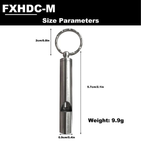 Two Pack Mini Stainless Steel Survival Whistles For Camping Hiking Boating And Outdoors Ultra Loud Emergency Signal With Long Range Ideal For Sporting Events And Dog Calls Keychain Included, showing dimensions and weight details.
