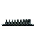 Built Different 9 Piece 3/8 Inch Drive Nano Impact Triple Square Bit Socket Set Low Profile S2 Steel in black finish on tray.