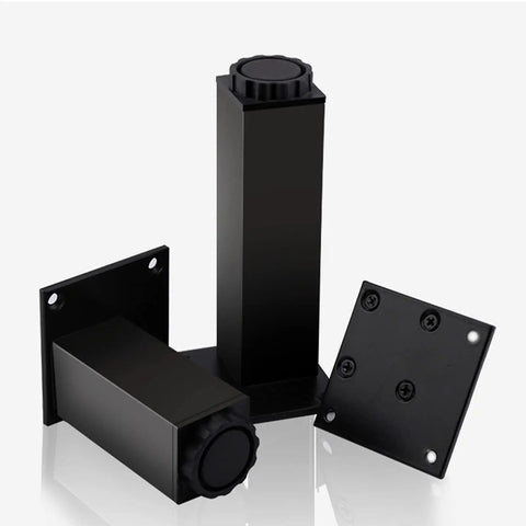 Adjustable Square Aluminum Furniture Legs 12 cm Tall 4 Pack Black Cabinet Feet For Kitchen Living Room Bedroom Desks Tables Built Tough Supports Up To 200 kg Three Point Five Millimeter Thick Tubing Powder Coated Finish