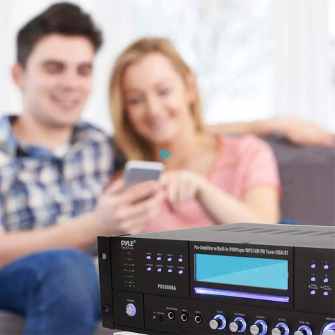 4 Channel Bluetooth Home Amplifier With Front Loading CD And DVD Player And 3000W Peak Power With LED controls, PD3000BA model.