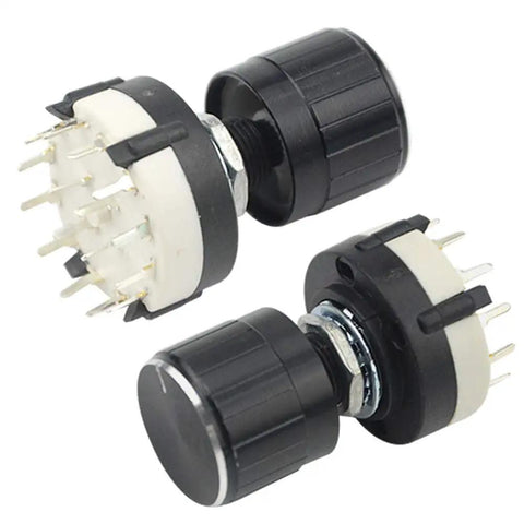 Three Pack RS26 4P12T 4 Pole 12 Position Rotary Switches With Knobs for Radio, TV, Industrial Equipment and Electronics