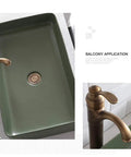 Top Shelf Matte Black Square Pedestal Bathroom Sink Deep Ceramic Washbasin with faucet for balcony application.