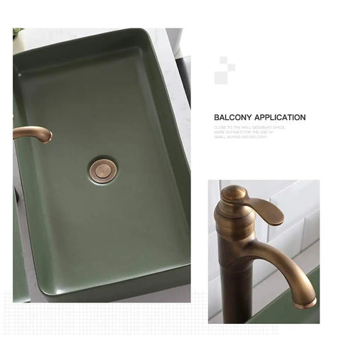Top Shelf Matte Black Square Pedestal Bathroom Sink Deep Ceramic Washbasin with faucet for balcony application.