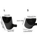 Super Secure Metal Electronic Drum Cymbal Stopper And Rotation Adjuster, sizes L and S, durable black metal, dimension labels included.