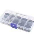 Beefed Up Stainless Steel RC Car Screws Kit With 361 Pieces Durable Hardware Set For One Eighth And One Tenth Scale RC Cars, Replacement Screws And Tools, Compatible With Traxxas And Axial Builds, Built To Take Real Rough Use. clear plastic organizer with stainless RC screws and nuts
