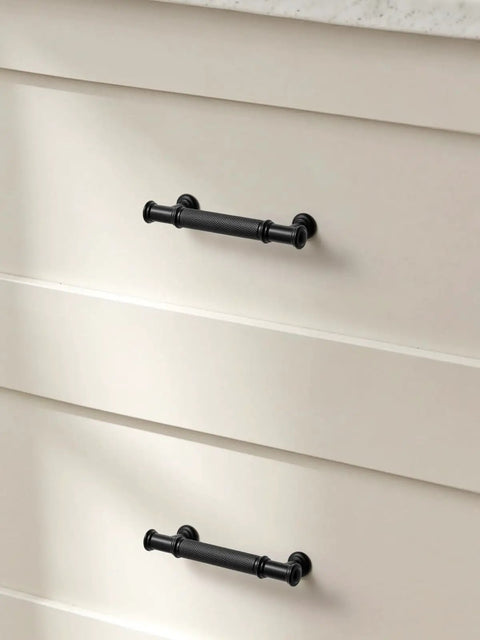 5 Pack Matte Black Cabinet Pulls With 3-Inch Center Hole on white cabinet