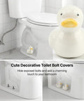 Upgrade Your Lavatory Style With These Dope Duck Toilet Bolt Covers And Slick Ceramic Screw Caps That Hit Different For Instant Bathroom Vibe Quick Install Two Pack For A Crisp Clean Finish. Cute ceramic duck bolt covers on toilet.