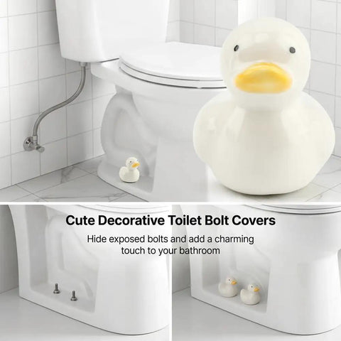 Upgrade Your Lavatory Style With These Dope Duck Toilet Bolt Covers And Slick Ceramic Screw Caps That Hit Different For Instant Bathroom Vibe Quick Install Two Pack For A Crisp Clean Finish. Cute ceramic duck bolt covers on toilet.