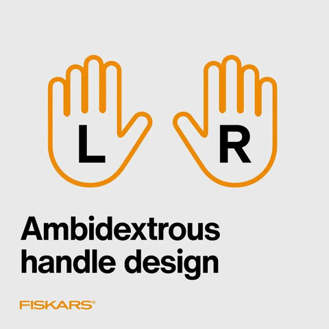 Diagram showing ambidextrous handle design for Premier No 8 Easy Action Scissors for DIY Fabric and Craft Cutting.