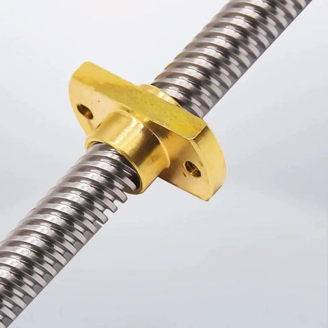 8mm T8 Trapezoidal Lead Screws Kit, 365mm Length, 2mm Pitch, Brass Nut, Pack Of 2, Ready To Bolt On For 3D Printers CNC And Linear Actuators, Great DIY Upgrade Or Replacement silver T8 lead screw with brass nut and flange
