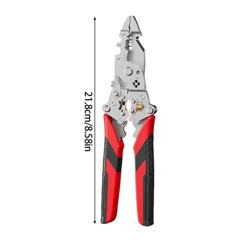 Heavy Duty 12 in One Multi-Tool Wire Stripper For Car Wiring And Electric Jobs Folding Crimping Pliers with ergonomic handles.