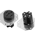Hella Tough Octagon Electrical Outlet Four Prong Power Receptacle With Heavy Duty Steel Housing And Built In Overcurrent Shield For Rv Conversions And Campground Hookups, showing octagon metal base and black socket.