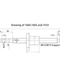 Technical drawing of SFU1605 Ball Screw With Nut 350mm End Machined CNC Part for DIY 3D Printers and CNC Machines
