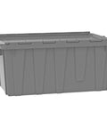 Gray storage tote with hinged lid, resembling Red 27 Inch Long Stackable Plastic Storage Tote With Hinged Attached Lid For Rugged Industrial Use 17 Inch Wide And 12 Inch High Heavy Duty Tote Container For Organization And Dustproof Storage