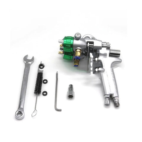 Professional Pneumatic Paint Sprayer Featuring Dual Nozzle Spray Gun Plus Precision Point Three Millimeter Tip with tools.