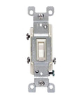 15 Amp 120 Volt Toggle Framed 3 Way Quiet Switch With Grounding For Residential Use Quickwire Push In And Side Wiring Model 1453-2T Light Almond front view