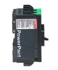 Built Tough 60 Amp Three Pole Circuit Breaker With Thermal Magnetic Trip Unit side view showcasing din mount and electrical connections.