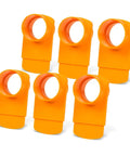 Six orange 2-1/2 Inch Integrated Blast Gate Fitting For Dust Collection Systems, Clog Resistant And Anti Gap Tapered ABS Connector in a row
