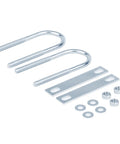Two Pack M10 U-Bolt Clamp Set For 2 Inch Tubes 5-1/2 Inch Long Round Bend U-Bolts That Fit 2 Inch OD Tubing Electro Galvanized Low Carbon Steel Rust Resistant No-Fuss Install Heavy Duty Hardware displayed with nuts and washers.