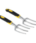 Two Three Tine Hand Garden Forks with Aluminum Alloy Non Slip Handle, hardened digging pitch fork for weeding and transplanting.