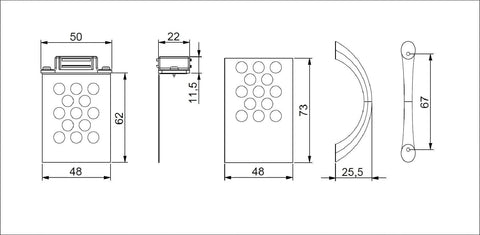 Magnetic Catches for Tiles Convert to Access Panel Kit With 8 Metal Plates 4 Magnets and Handle technical dimensions diagram