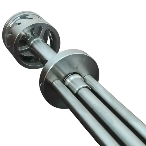 Close-up of Straight Up Heavy Duty French Cruller Plunger Extruder for Commercial Donut Fryers, featuring stainless steel components.