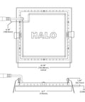 Diagram of Six Inch Canless Ultra Thin LED Recessed Wafer Light Cranks Out 900 Lumens, dimensions and installation details