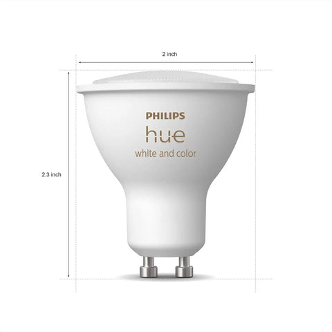Smart 50W GU10 LED Bulb With White And Color Ambiance For Indoor Lighting 400 Lumens Easy App Control Works Dimensions Shown