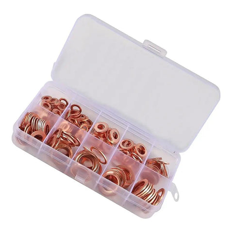 Flat Washer Kit For Sump Bolts And Engine Seals High Heat Red Copper Construction 300 Piece Assortment With Metric Sizes For Bolts And Nuts Heavy Duty Gasket Sealing And Pressure Resistance in plastic case