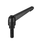 M12 X 25mm Quick Change Clamping Knob With Push Button Ratchet Lever Adjustable Locking Thumb Screw Snaps Right On, matte black finish, tough grip design.
