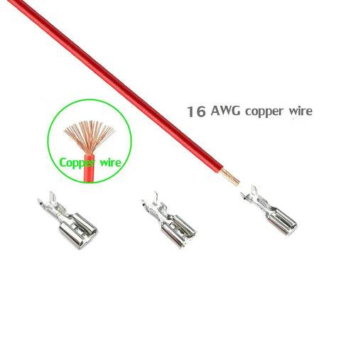 30 Pack 2.8mm Spade Crimp Terminals For 16AWG Wire, Insulated Female Quick Connectors with tin-plated copper shown