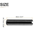 Slotted Spring Pins 1.7mm X 8mm Black 30 Pack Carbon Steel Roll Dowel Tension Pins, side view with measurements