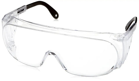 Ultra-Spec 2000 Visitor Safety Glasses with clear wraparound lens and black temples for all-day comfort fit in plant tours