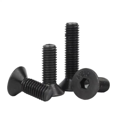 100 Pack Black Oxide 12.9 Grade Hex Socket Countersunk Head Screws M10 X 45 Millimeter Full Thread Heavy Duty Fasteners side view