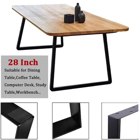 Beefed Up Heavy Duty Trapezoid Metal Table Legs 28 Inch Set Of 2 Black With 1000lb Load Capacity For DIY Coffee Tables Modern Desks