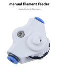 Manual Filament Feeder Adapter For BambuLab P1P P1S X1 X1C A1 AMS Lite Dryer Box, white adapter with blue connectors.