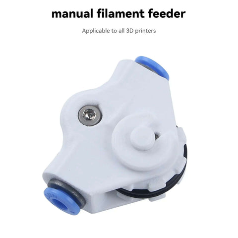 Manual Filament Feeder Adapter For BambuLab P1P P1S X1 X1C A1 AMS Lite Dryer Box, white adapter with blue connectors.