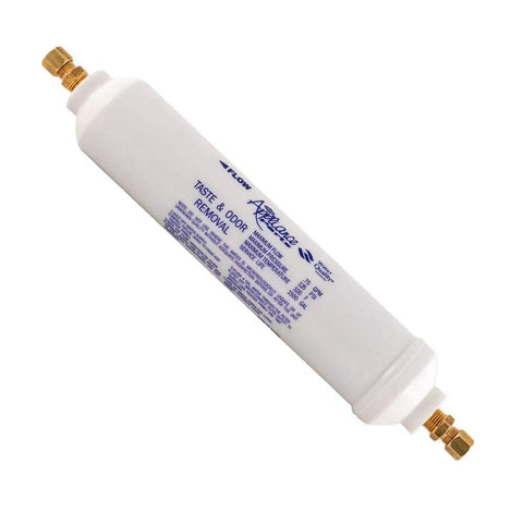 Straight Up 10 Inch Inline Water Filter For Refrigerators And Ice Makers With Heavy Duty Brass Compression Ends.