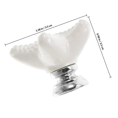 White Ceramic Star Drawer Knob Small Cabinet Pull Handle For Wardrobe Jewelry Box And Closet Doors Vintage Style Hardware For Kitchen Decor Easy Install Durable Ceramic Accent For Furniture close-up view with dimensions shown