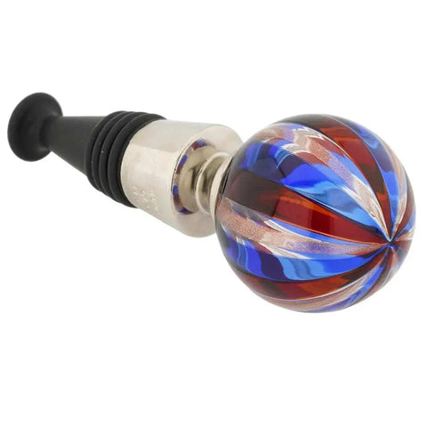 Blue Swirl Murano Glass Bottle Stopper Handcrafted In Venice Italy For Wine Lovers And Barware Buffs With Authentic Traditional Craftsmanship