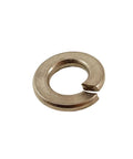Close-up of a 1/4-inch stainless steel split lock washer with visible gap.