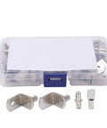 113 Piece Shelf Pins Kit With Four Styles L Shaped And Cylindrical Plated Pegs 5mm Hole in clear plastic box