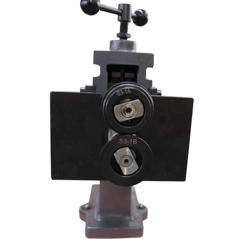 Front view of TB-12 Bead Bender Beading Machine 8 Inch Rotary Forming Tool For 18 Gauge Metal Up To 0.048 Inch Thickness with rollers.