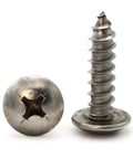 Front view of Number 10 Phillips Truss Head Sheet Metal Screws 316 Stainless Steel 1 Inch Length Built Tough For Marine And Harsh Environments Ideal For Attaching Metal Hardware To Wood Plastic Rust Resistant Pack Of 100.