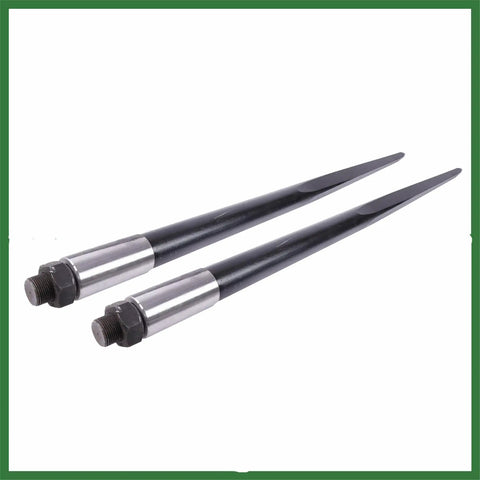 Beefy Heavy Duty Two Pack 49 Inch Hay Bale Forks For Tractor Loaders With 4500 Pound Capacity shown on a white background