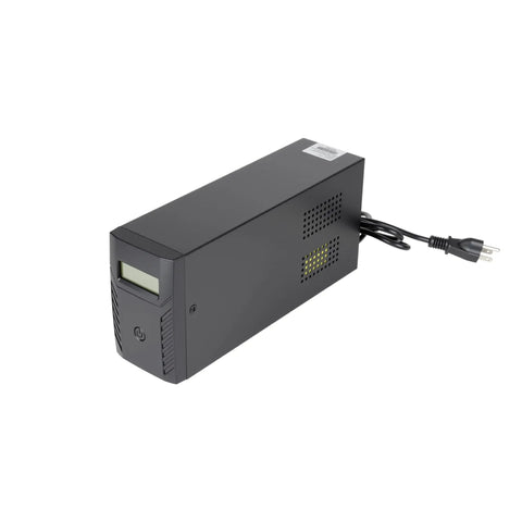 Stay Powered Up And Crushing Grid Failures Like A Boss With Rock Solid 1500VA 800W UPS Battery Backup in black with LCD display.