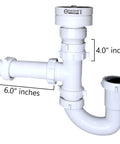 Air Admittance Valve Trap Assembly Kit With One And A Half Inch Vent, No Fuss Quick Install For Kitchen And Bathroom Sinks, Prevents Sewer Gas Odors, Superior Seal AAV, White showing 4" and 6" dimensions