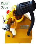 Heavy Hitter Universal Bench Grinder Sharpener Rig For Drill Bits Mill Cutters And Turning Knives Rock Solid Lathe Tool Sharpening Station 220V High Speed Steel right side view. Yellow cast base and motor attachment.