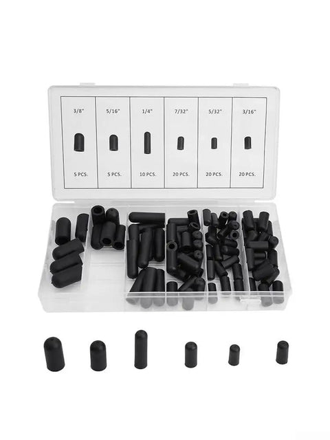 CashMuch 80 Piece Assorted Vacuum Hose Cap Kit With Six Sizes For Carburetors And Intake Manifolds To Fit Most Automotive Rubber Tubing Needs Secure Seal That Works Great, black rubber caps in organizer